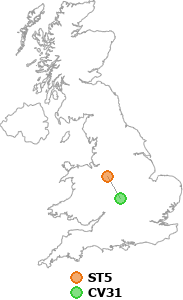 map showing distance between ST5 and CV31