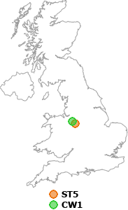 map showing distance between ST5 and CW1