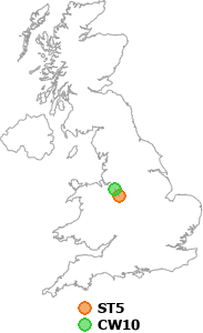 map showing distance between ST5 and CW10