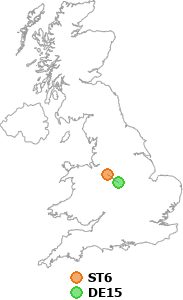 map showing distance between ST6 and DE15