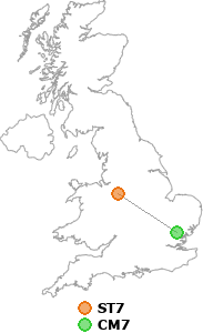 map showing distance between ST7 and CM7