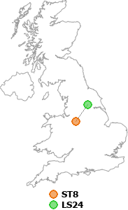 map showing distance between ST8 and LS24