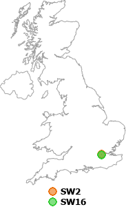 map showing distance between SW2 and SW16