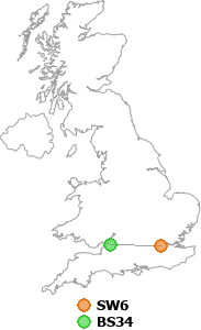 map showing distance between SW6 and BS34