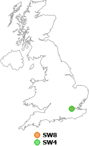 map showing distance between SW8 and SW4