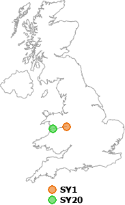 map showing distance between SY1 and SY20