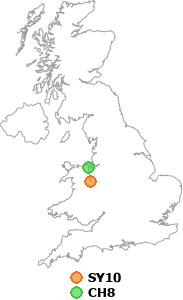 map showing distance between SY10 and CH8