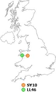 map showing distance between SY10 and LL46