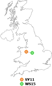 map showing distance between SY11 and WS15
