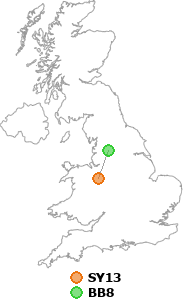 map showing distance between SY13 and BB8