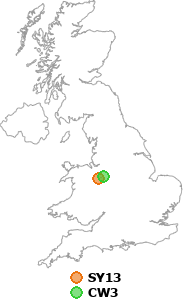 map showing distance between SY13 and CW3