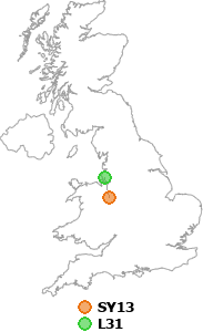 map showing distance between SY13 and L31