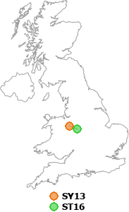 map showing distance between SY13 and ST16