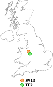 map showing distance between SY13 and TF2