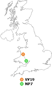 map showing distance between SY19 and NP7