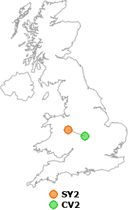 map showing distance between SY2 and CV2