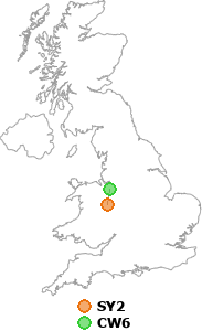 map showing distance between SY2 and CW6