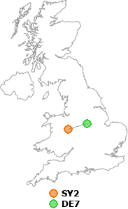 map showing distance between SY2 and DE7