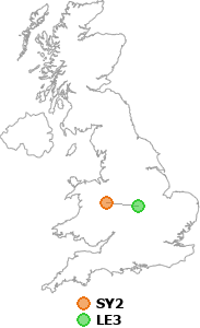 map showing distance between SY2 and LE3