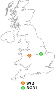 map showing distance between SY2 and NG31