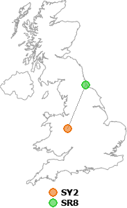 map showing distance between SY2 and SR8