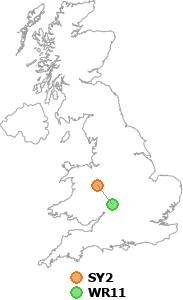 map showing distance between SY2 and WR11