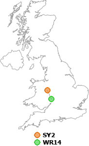 map showing distance between SY2 and WR14