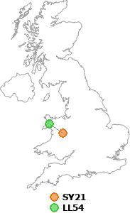 map showing distance between SY21 and LL54