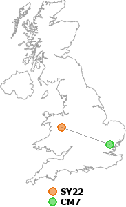 map showing distance between SY22 and CM7