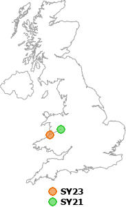 map showing distance between SY23 and SY21
