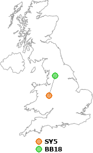 map showing distance between SY5 and BB18