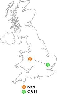map showing distance between SY5 and CB11