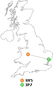 map showing distance between SY5 and IP7