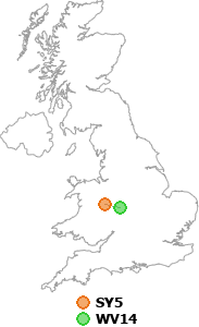 map showing distance between SY5 and WV14