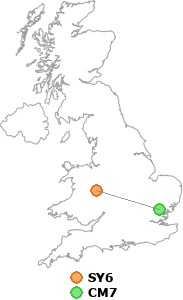 map showing distance between SY6 and CM7