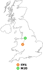 map showing distance between SY6 and M20