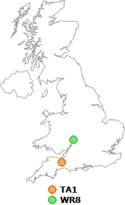 map showing distance between TA1 and WR8