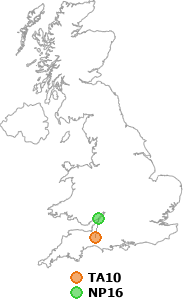 map showing distance between TA10 and NP16