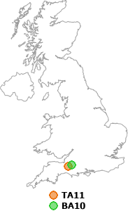 map showing distance between TA11 and BA10