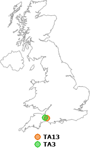 map showing distance between TA13 and TA3