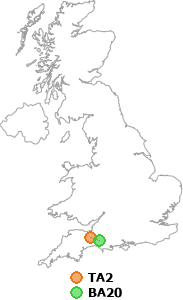 map showing distance between TA2 and BA20
