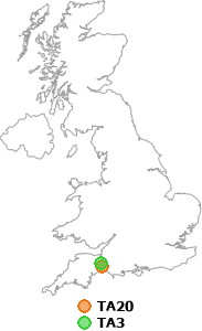 map showing distance between TA20 and TA3