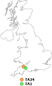 map showing distance between TA24 and TA1