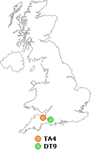map showing distance between TA4 and DT9