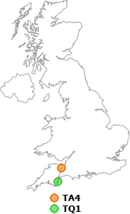 map showing distance between TA4 and TQ1