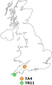 map showing distance between TA4 and TR11