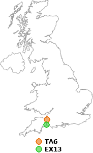 map showing distance between TA6 and EX13