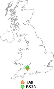 map showing distance between TA9 and BS23