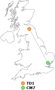 map showing distance between TD1 and CM7