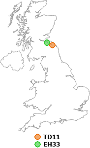 map showing distance between TD11 and EH33